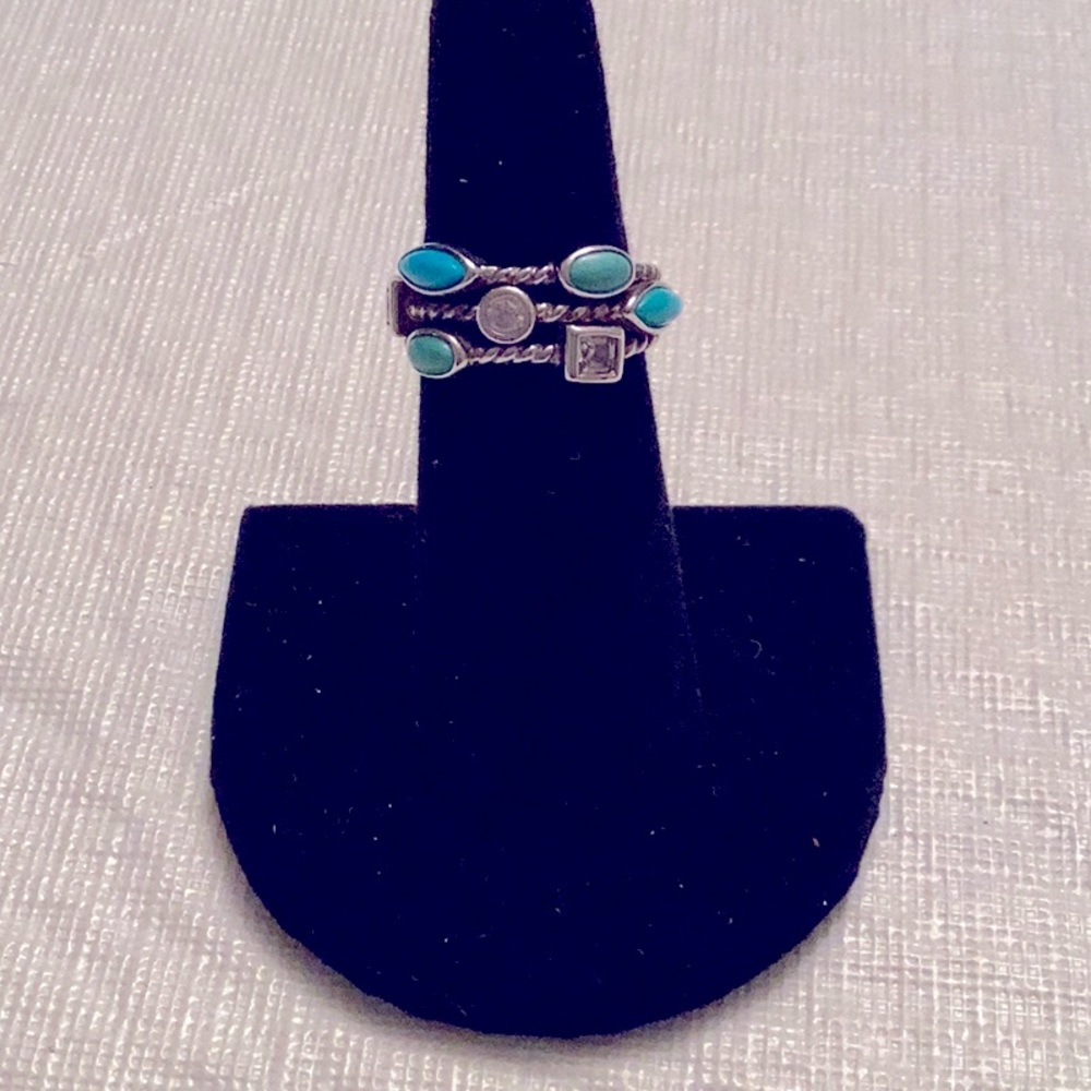 Joseph Esposito Multi Gem Turquoise Cable Wire 925 Silver Ring. Size 6.
